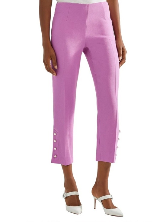 Lela Rose Pants - Lela Rose Cropped Stretch-Crepe Pants Pink Pearl-Button Trousers